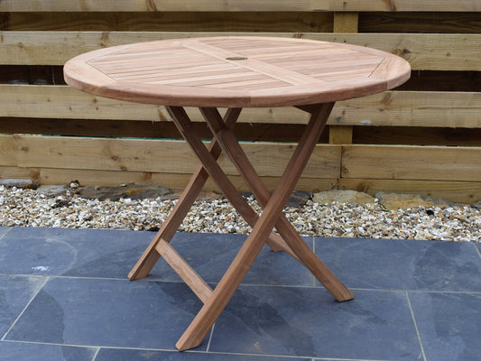 Teak 100cm Round Folding Table
