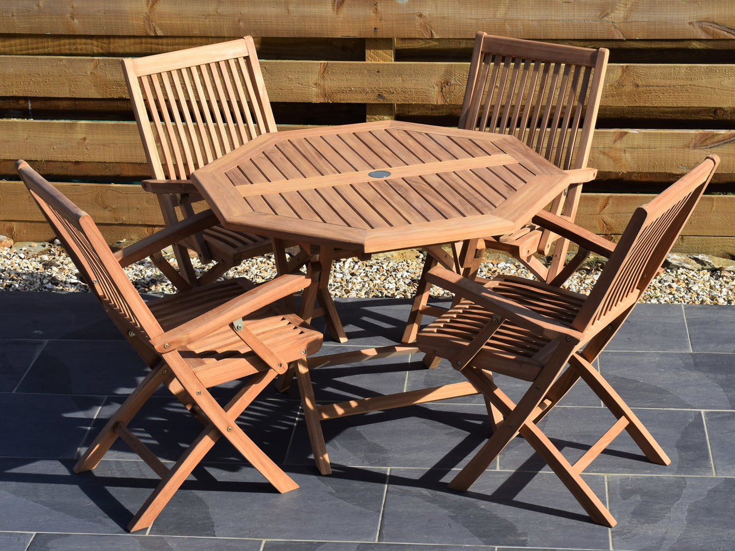 4 Seater Octagonal Folding Teak Set with Folding Armchairs