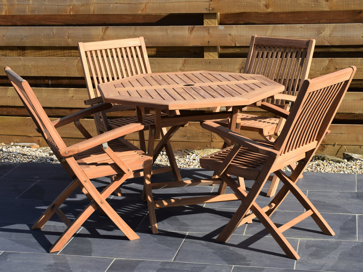 4 Seater Octagonal Folding Teak Set with Folding Armchairs