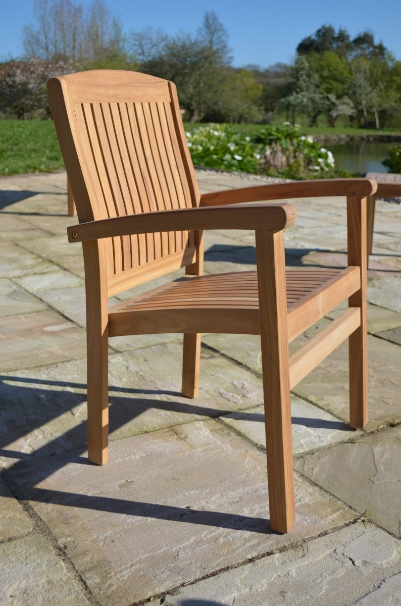 2 Seater Round Bistro Teak Set with Henley Stacking Armchairs