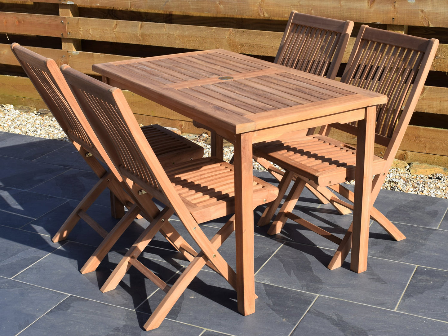 4 Seater Rectangular Bistro Teak Set with Folding Chairs