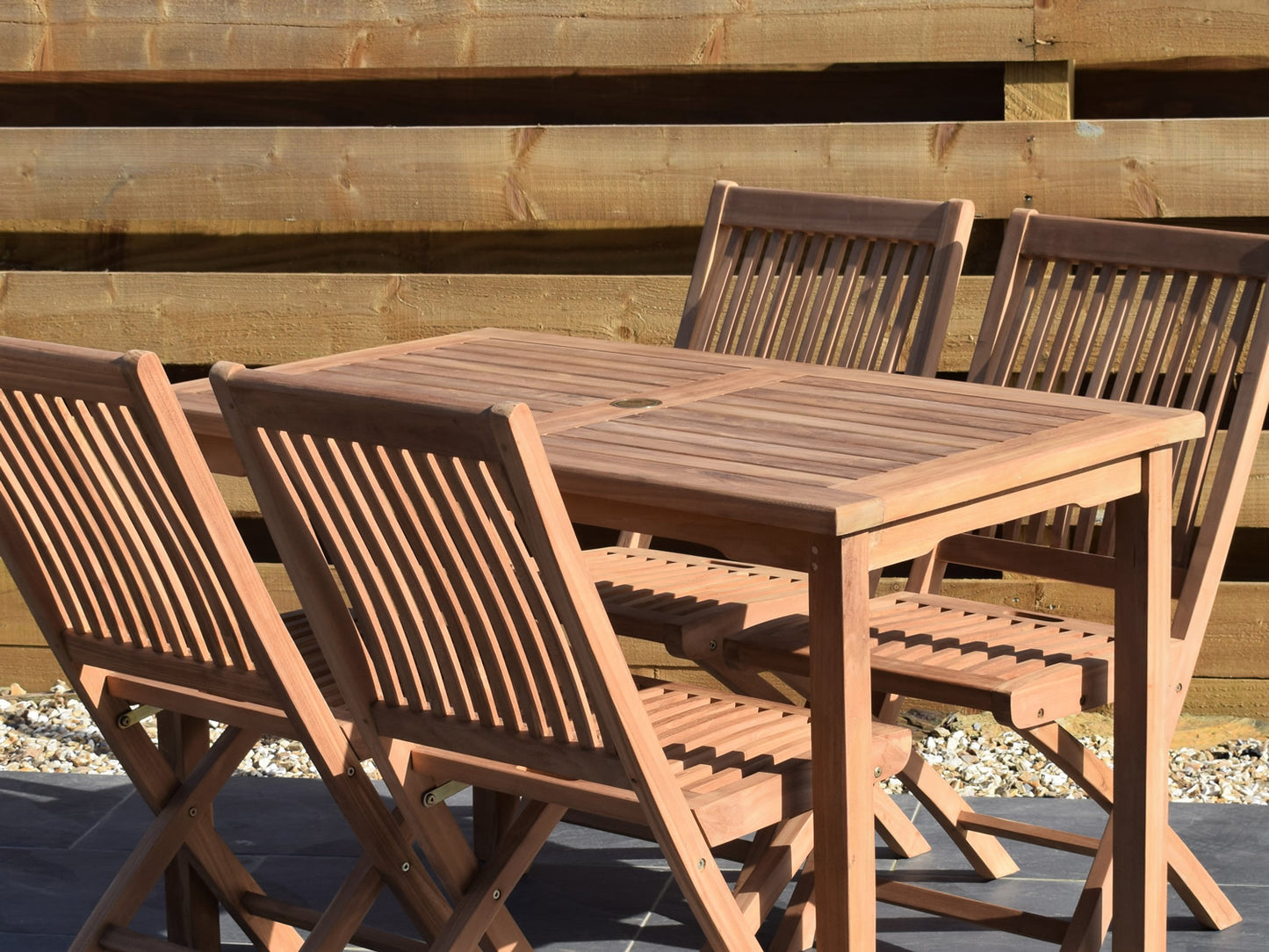 4 Seater Rectangular Bistro Teak Set with Folding Chairs