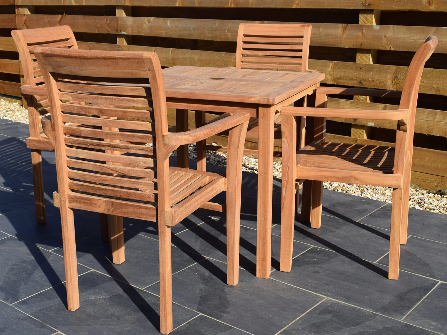 4 Seater Square Bistro Teak Set with Newbury Stacking Armchairs