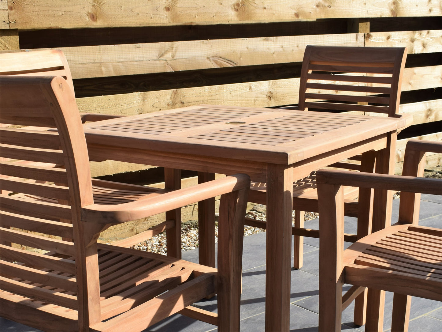 4 Seater Square Bistro Teak Set with Newbury Stacking Armchairs