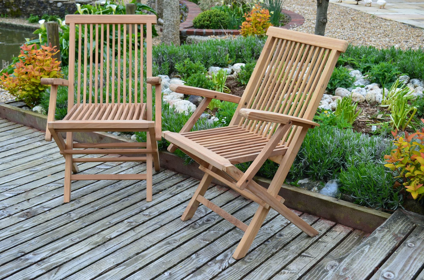 14 Seater Rectangular Double Extending Teak Set with Folding Chairs & Recliners