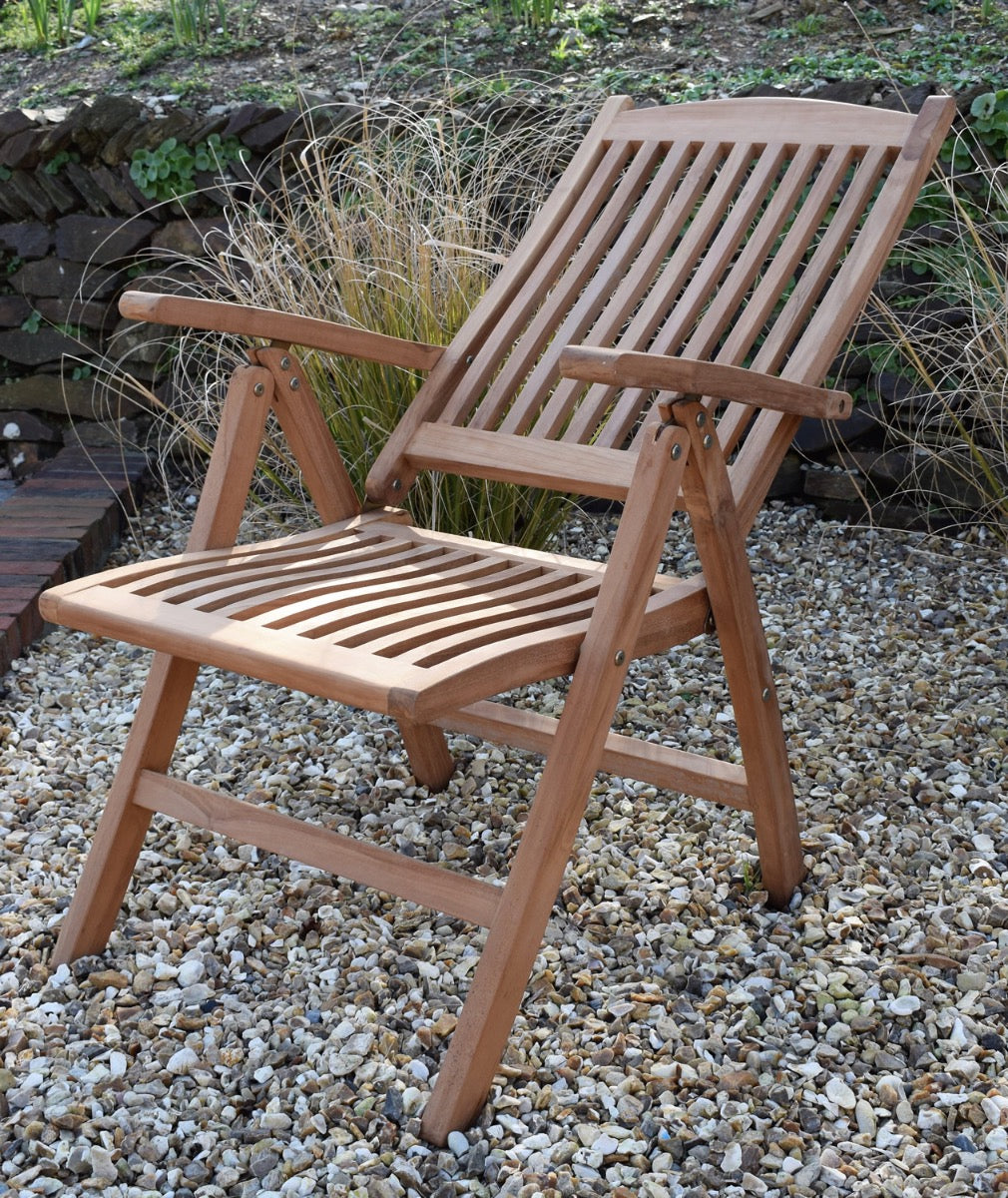 12 Seater Rectangular Double Extending Teak Set with Folding Armchairs & Recliners