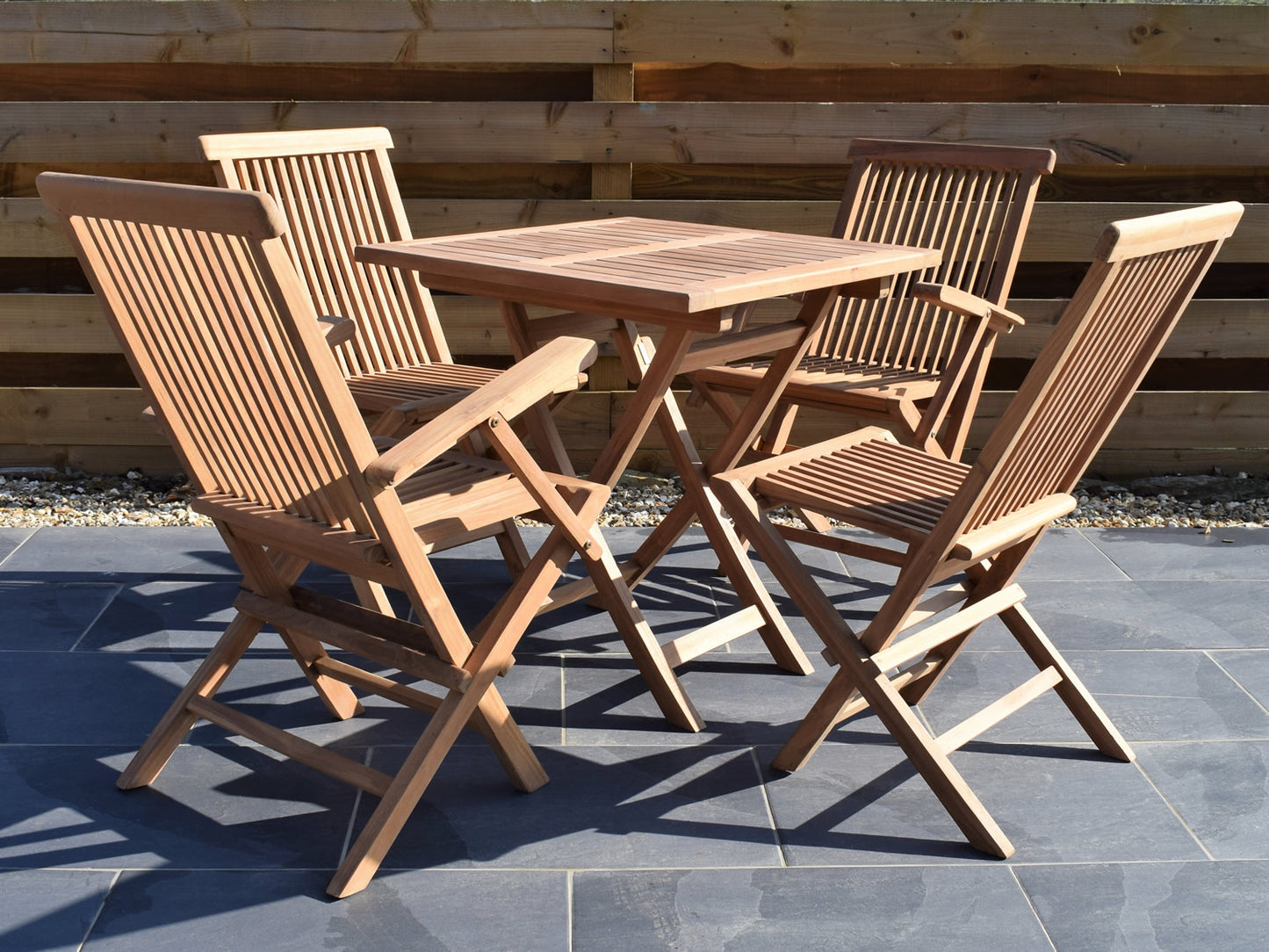 4 Seater Square Folding Teak Set with Classic Folding Chairs and Armchairs
