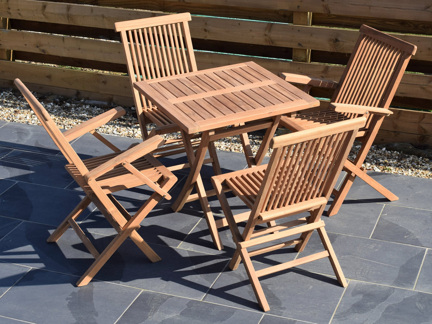 4 Seater Square Folding Teak Set with Classic Folding Chairs and Armchairs