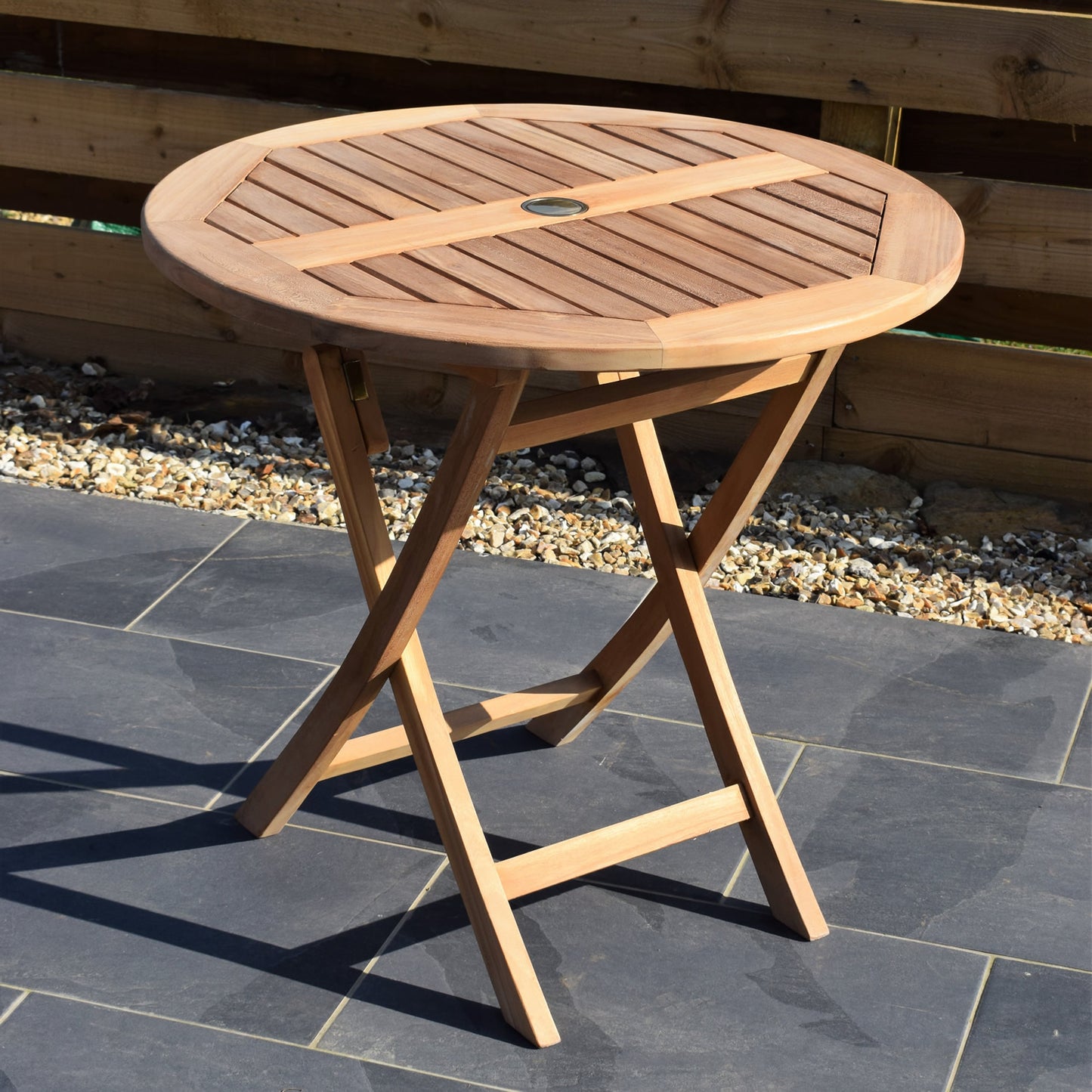 Teak 80cm Round Folding Table