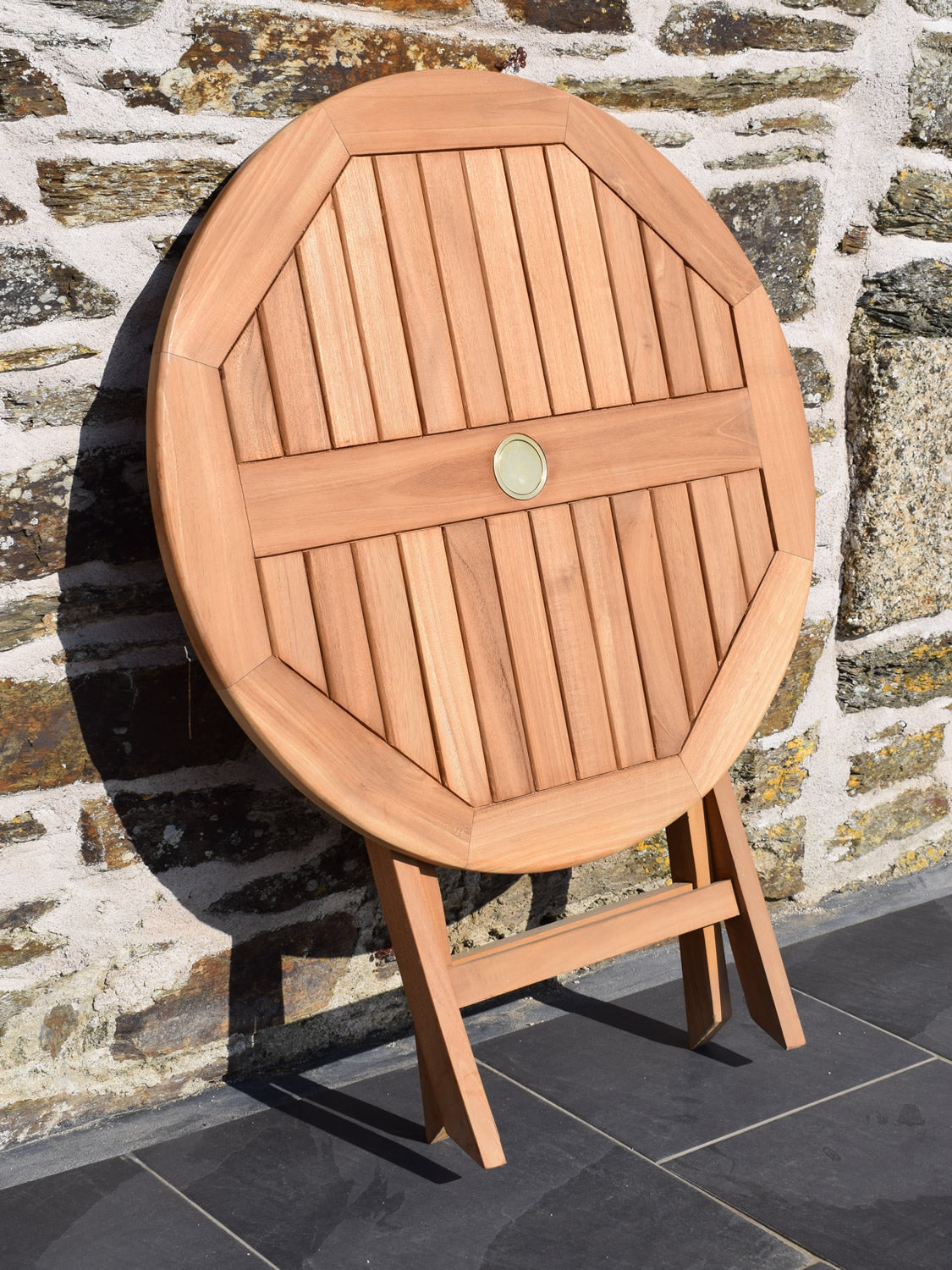 Teak 80cm Round Folding Table