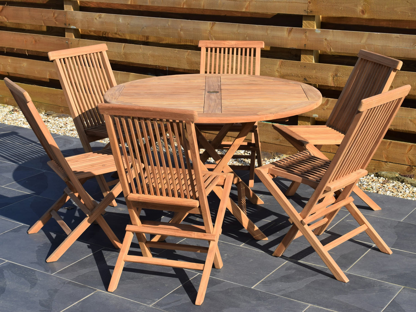 6 Seater Large Round Folding Teak Set with Classic Folding Chairs