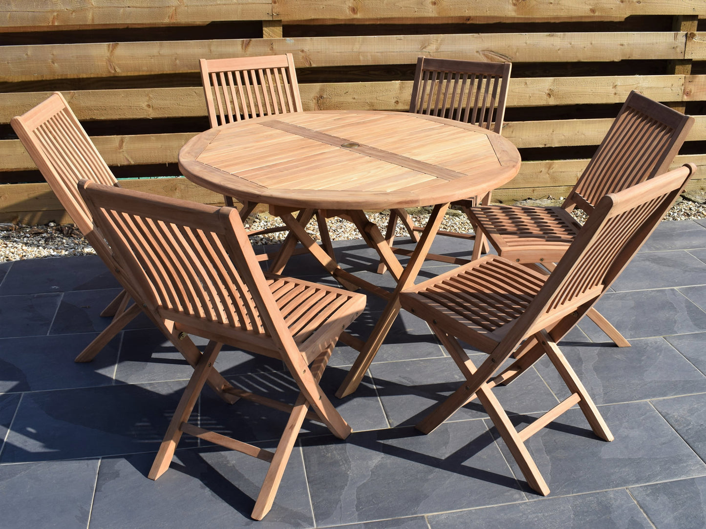 6 Seater Round Folding Teak Set with Folding Chairs