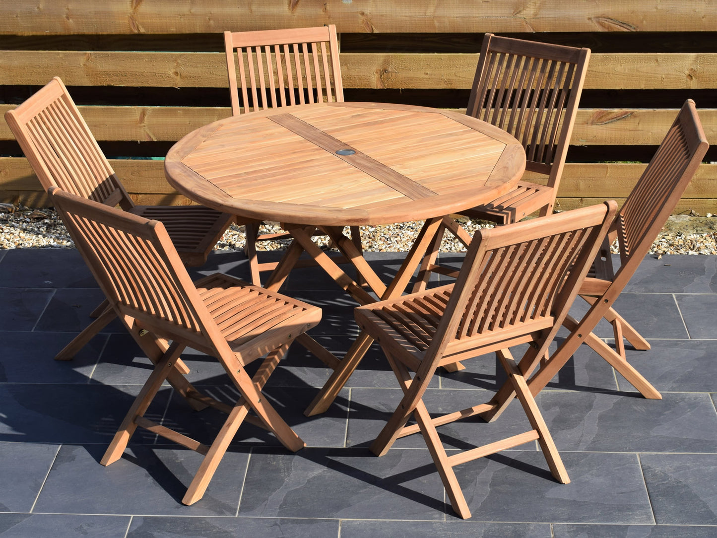 6 Seater Round Folding Teak Set with Folding Chairs