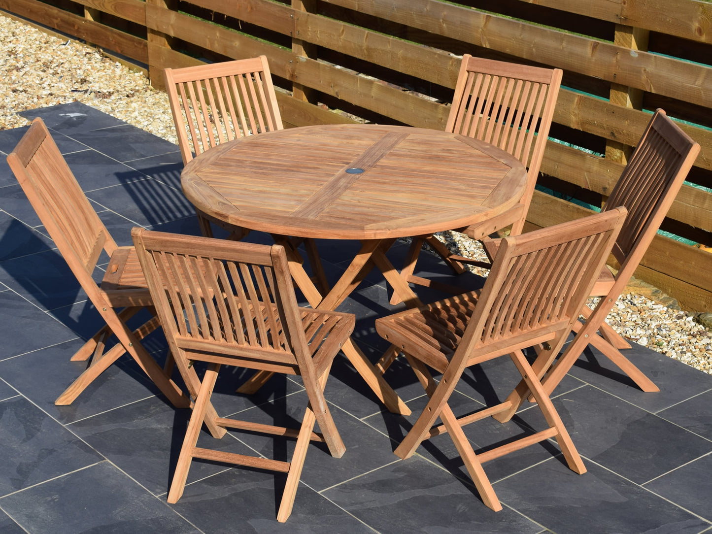 6 Seater Round Folding Teak Set with Folding Chairs