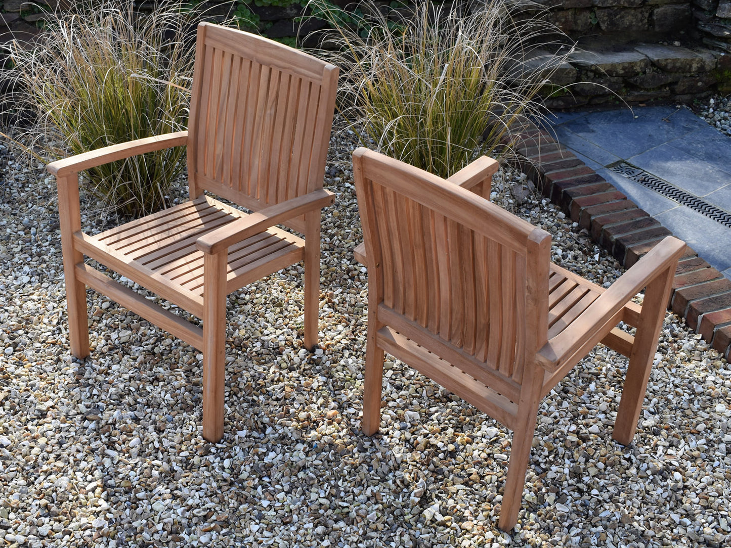 classically styled solid teak Henley stacking garden armchairs