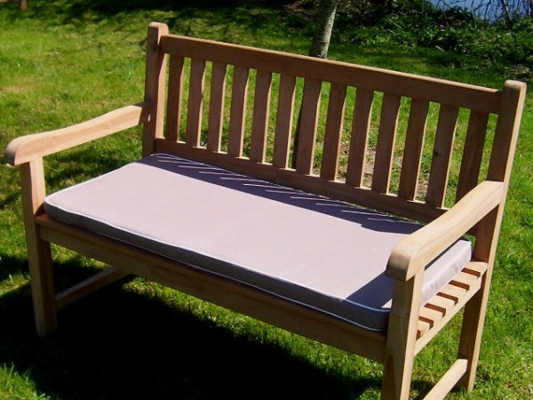 Luxury taupe colour 2 seater / 120cm outdoor garden bench cushion with contrast white piping