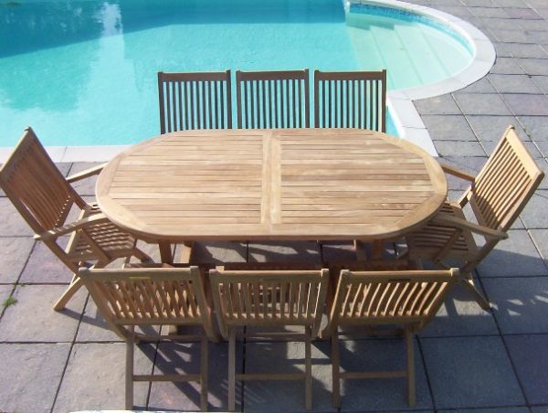 8 Seater Oval Pedestal Teak Set with Folding Chairs & Armchairs