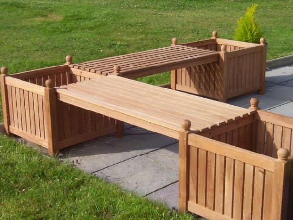 Teak Corner Bench with Planters