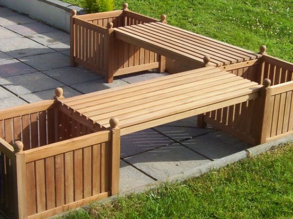 Teak Corner Bench with Planters