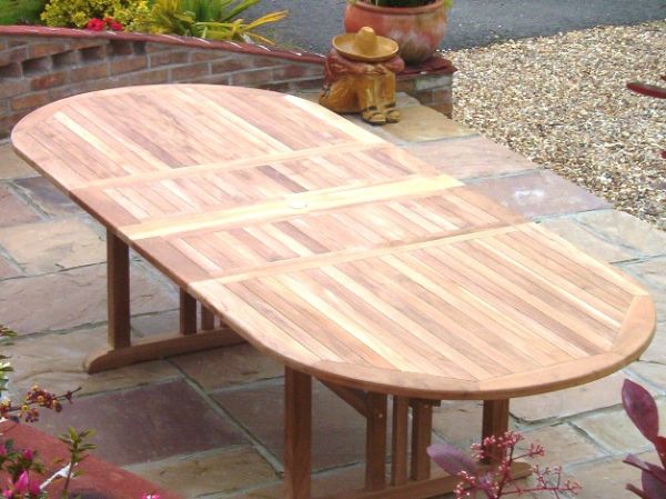 Teak 240-320x120cm Oval Double-Extending Table