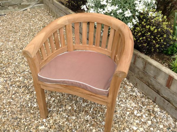 Luxury Neutral Taupe outdoor cushion for curved ‘banana’ style garden armchair