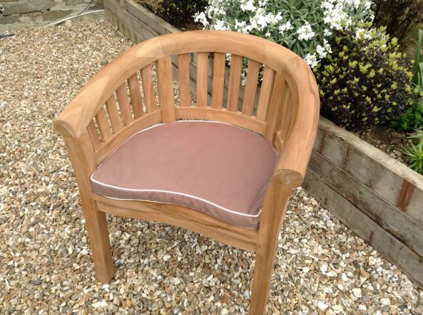 Luxury Neutral Taupe outdoor cushion for curved ‘banana’ style garden armchair