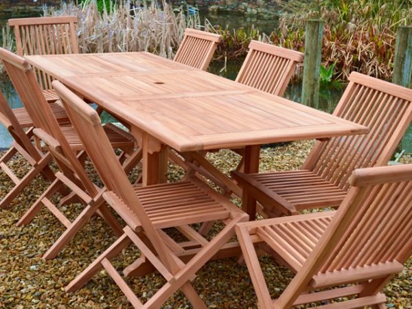 Seater Rectangular Extending Teak Set with Folding Chairs