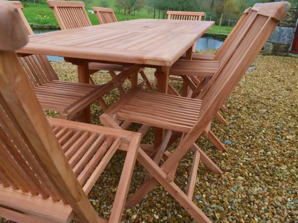 8 Seater Rectangular Extending Teak Set with Folding Chairs