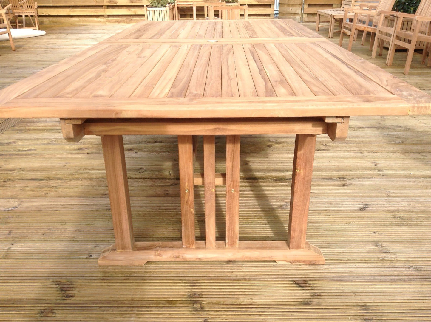 12 Seater Rectangular Double Extending Teak Set with Dining Chairs & Stacking Armchairs