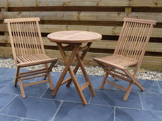2 Seater Round Folding Teak Set with Classic Folding Chairs