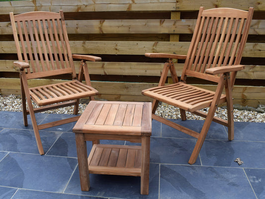 2 Seater Square Coffee Table Teak Set with Recliner Chairs