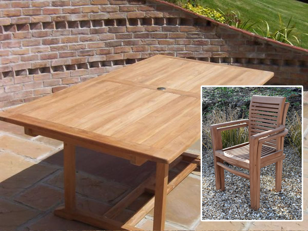 8 Seater Rectangular Pedestal Teak Set with Newbury Stacking Armchairs