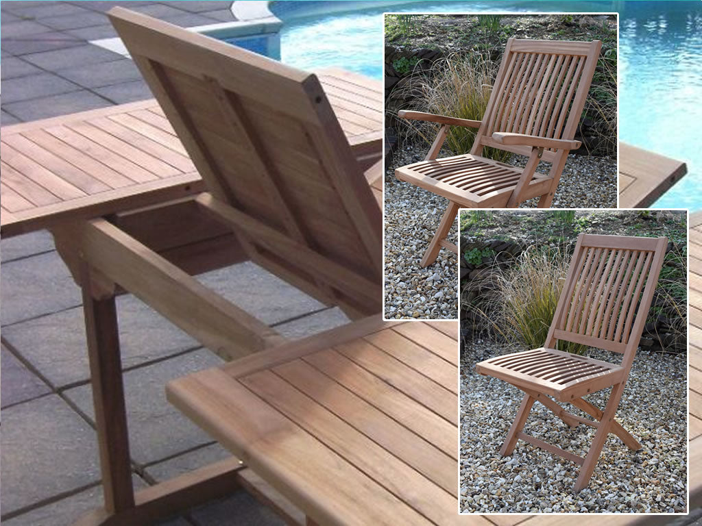 8 Seater Square Extending Teak Set with Folding Chairs & Armchairs