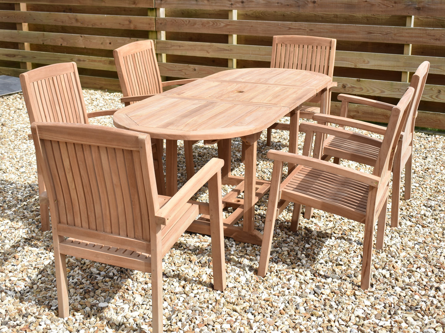 6 Seater Oval Extending Teak Set with Stacking Armchairs