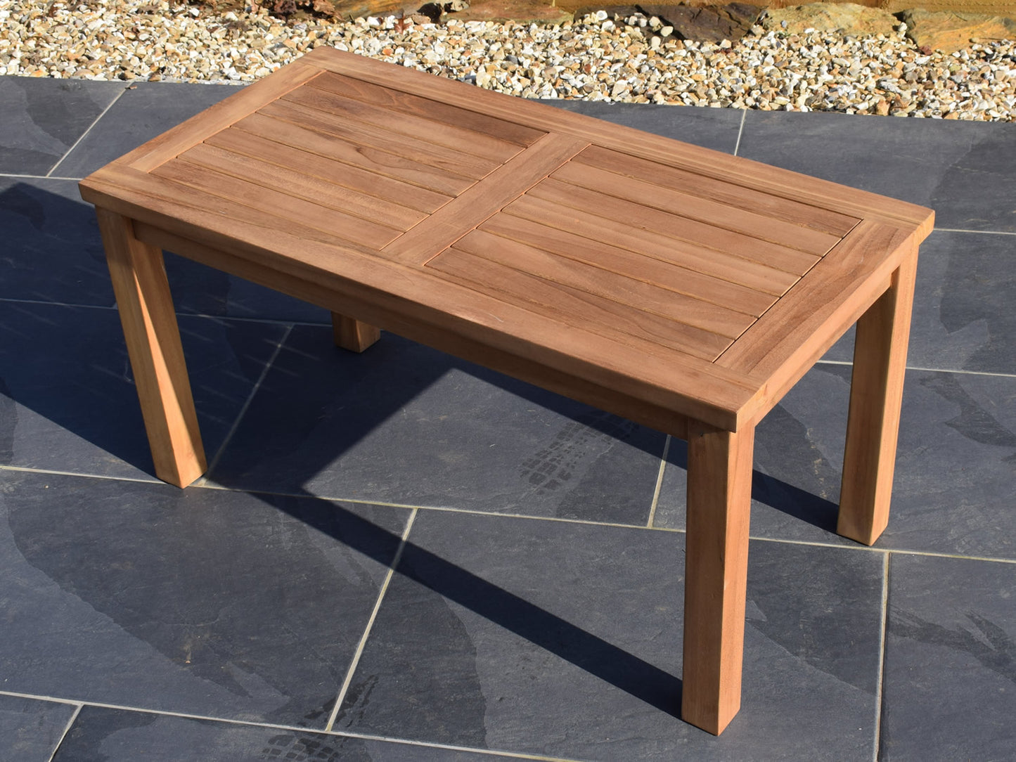 traditional teak rectangular 90x45cm garden coffee table, the perfect partner for our teak garden benches