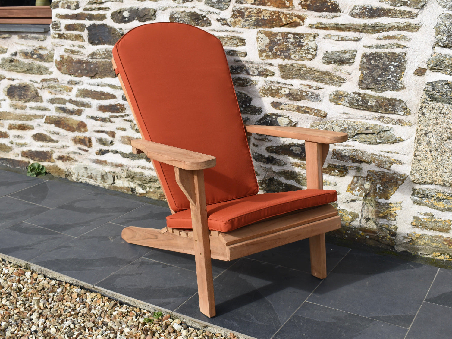 terracotta orange colour outdoor cushion for classic Adirondack style garden chair