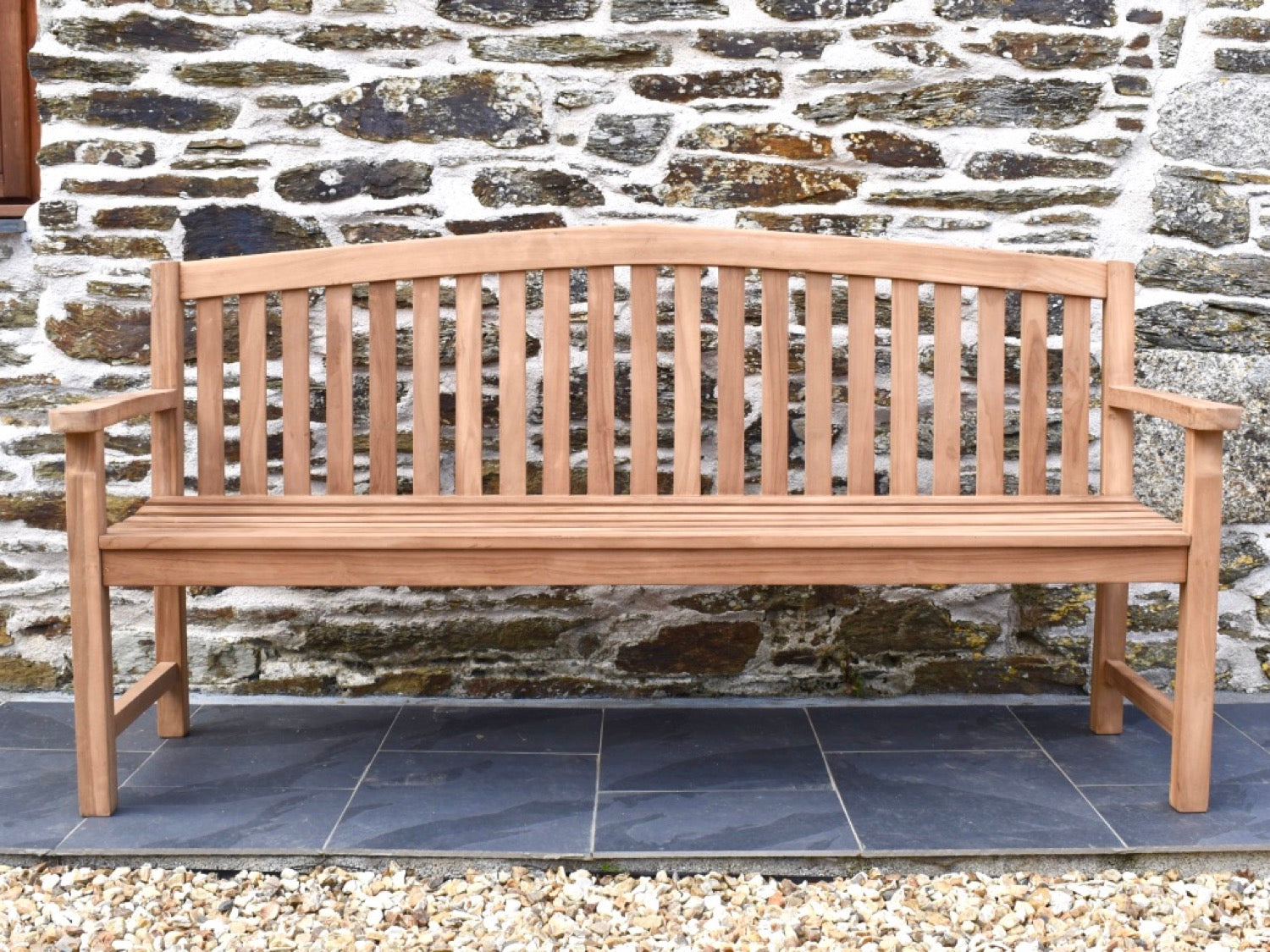 contemporary style 180cm teak garden seat with curved back