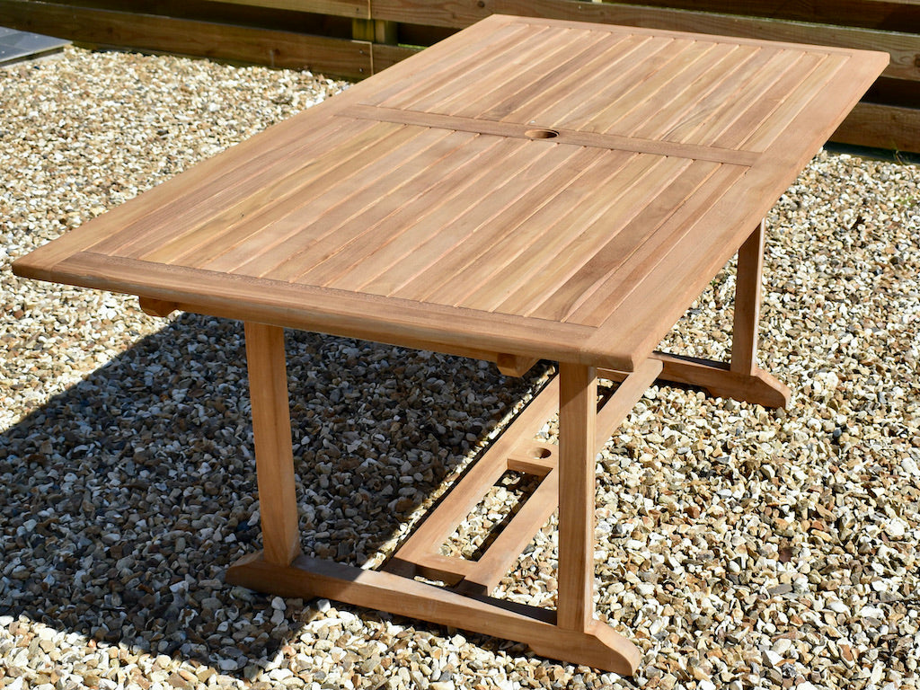Teak rectangular 190x100cm pedestal base garden dining table