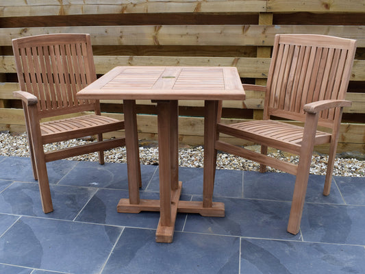2 Seater Square Pedestal Teak Set with Henley Stacking Armchairs