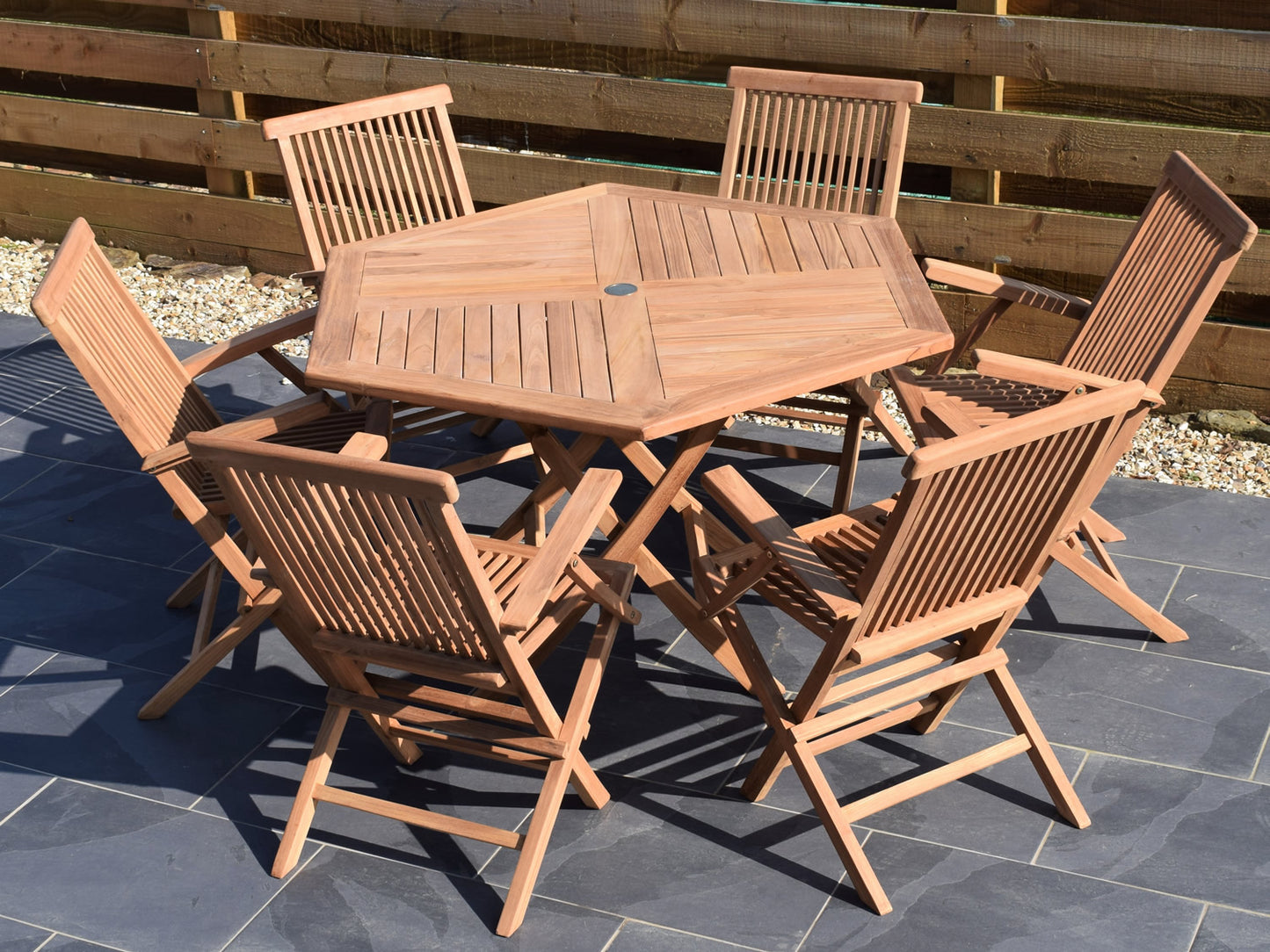 6 Seater Hexagonal Folding Teak Set with Classic Folding Armchairs