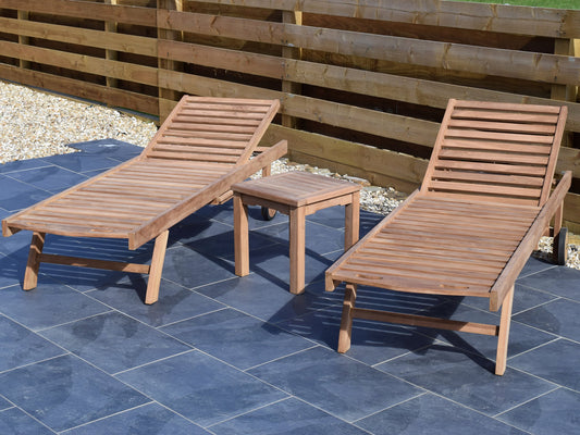 2 Seater Square Coffee Table Teak Set with Sunloungers