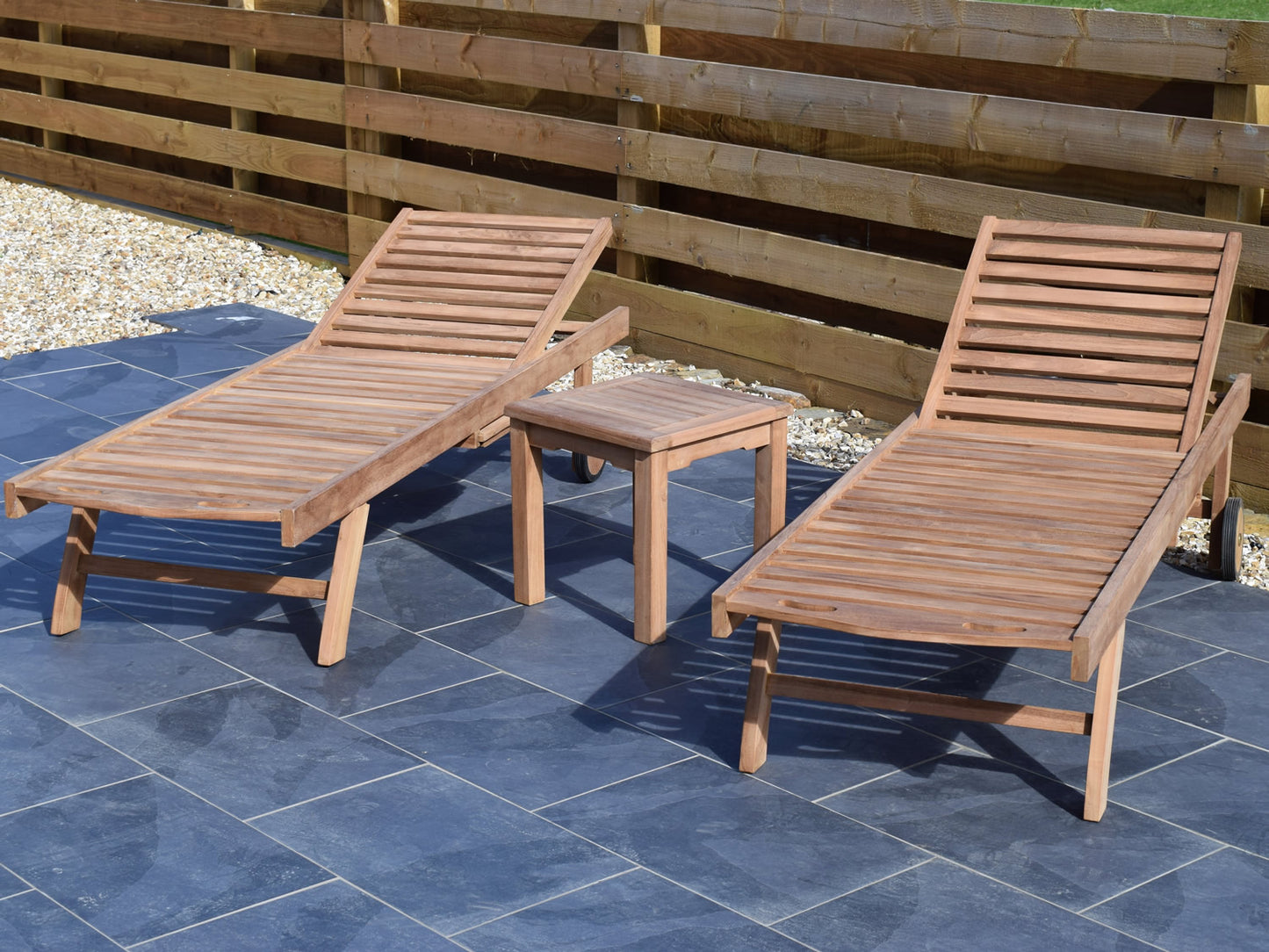 2 Seater Square Coffee Table Teak Set with Sunloungers