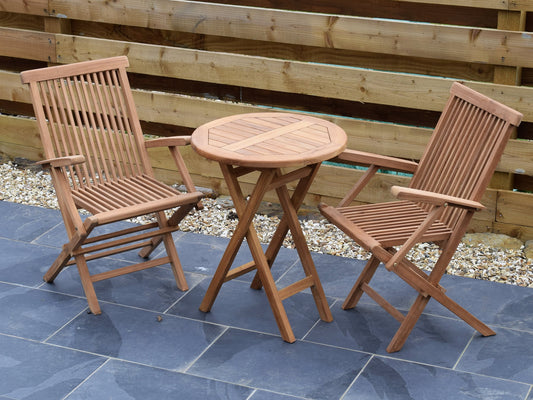 2 Seater Round Folding Teak Set with Classic Folding Armchairs