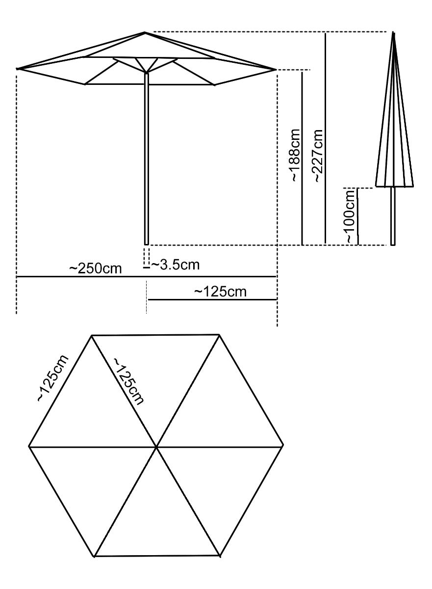 2.5 Parasol dimensions Blue