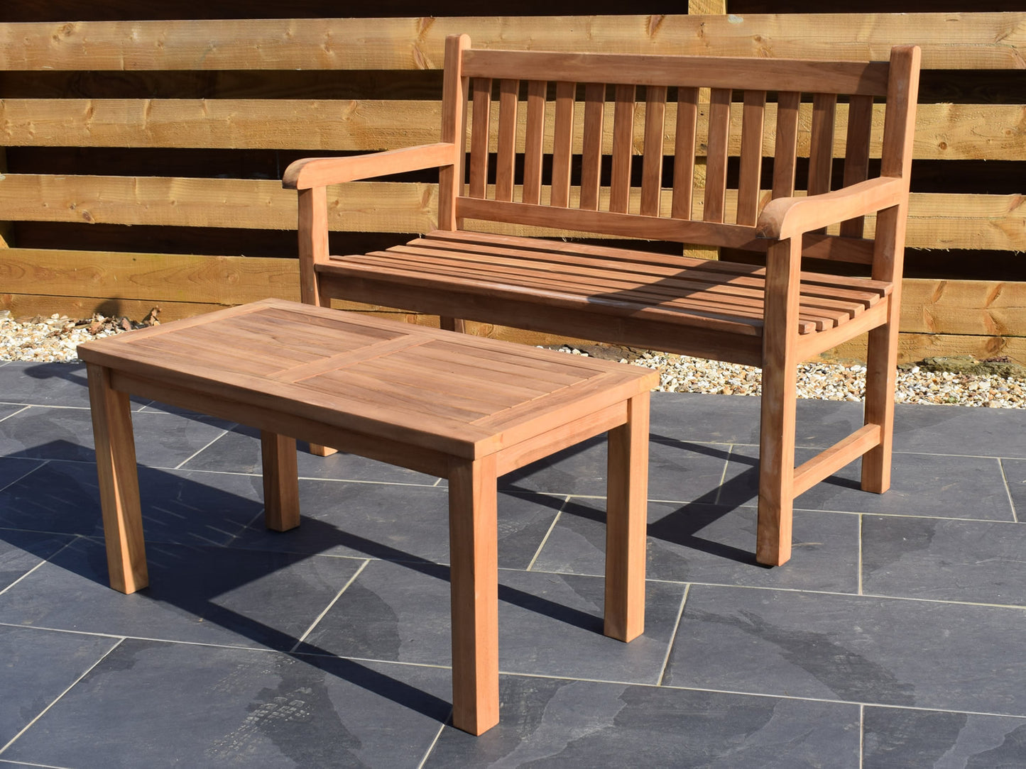 2 Seater Rectangular Coffee Table Teak Set with Garden Bench