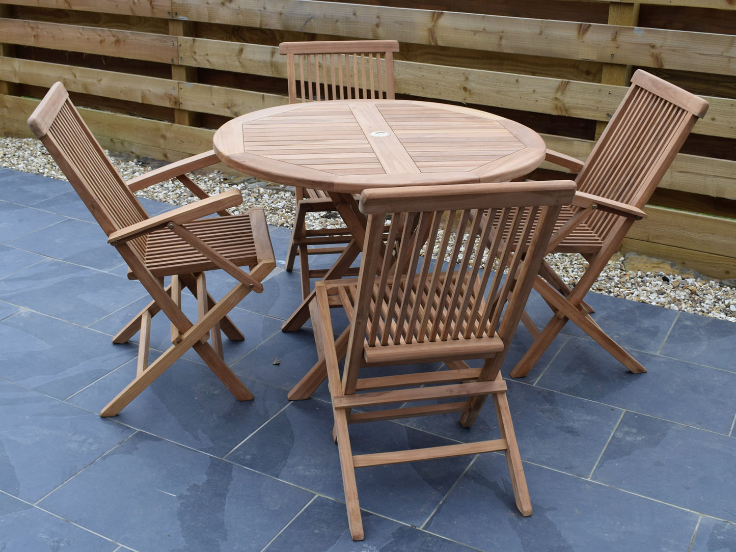 4 Seater Round Folding Teak Set with Classic Folding Chairs & Armchairs