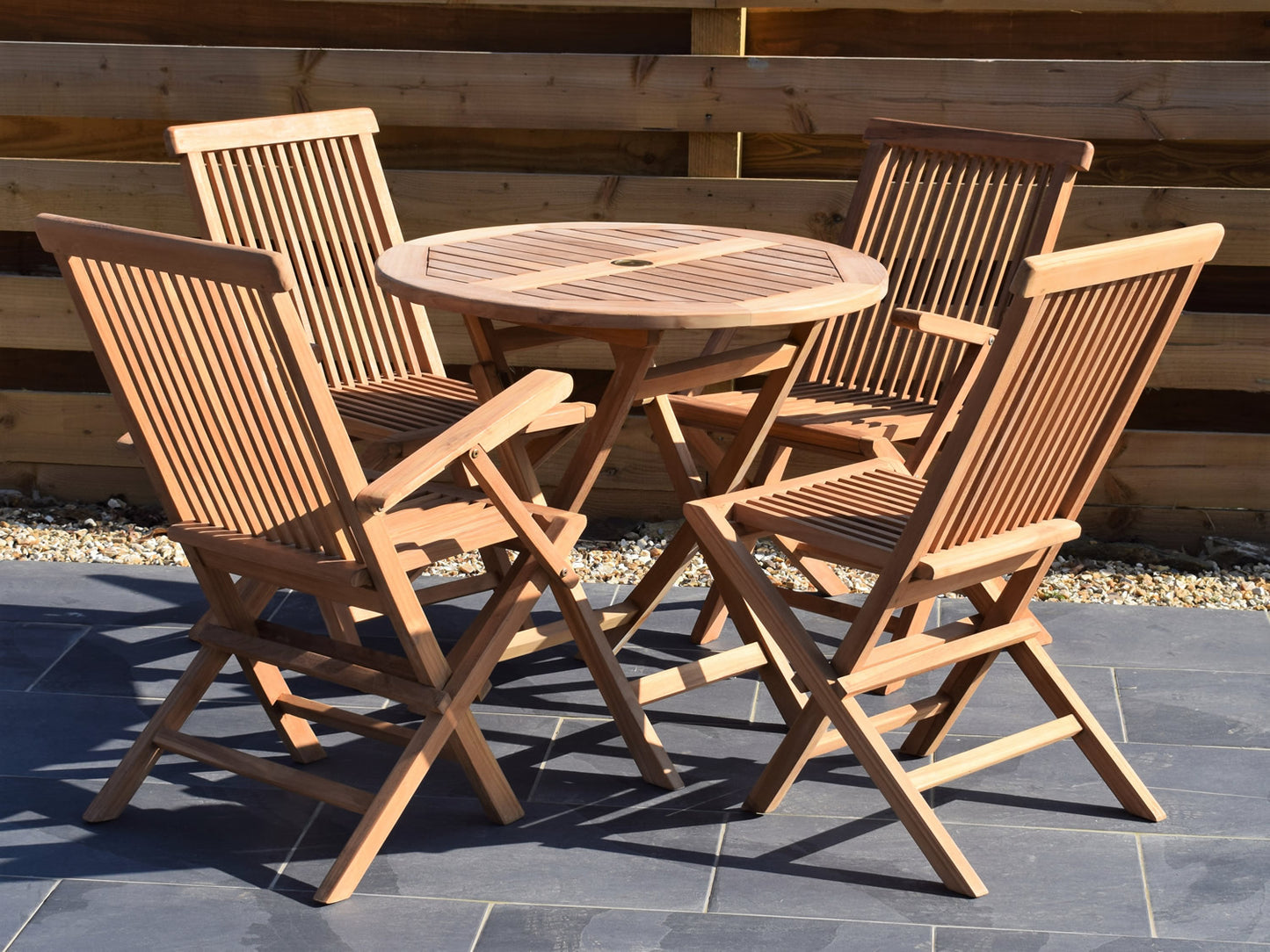 4 Seater Small Round Folding Teak Set with Classic Folding Chairs & Armchairs