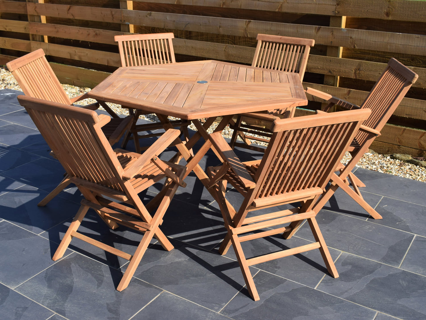 6 Seater Hexagonal Folding Teak Set with Classic Folding Armchairs