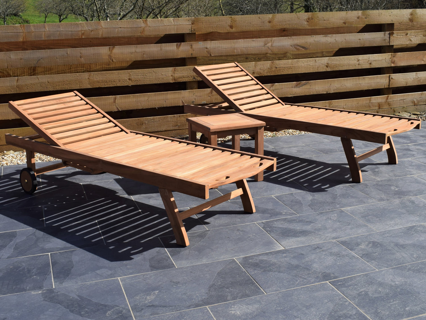 2 Seater Square Coffee Table Teak Set with Sunloungers