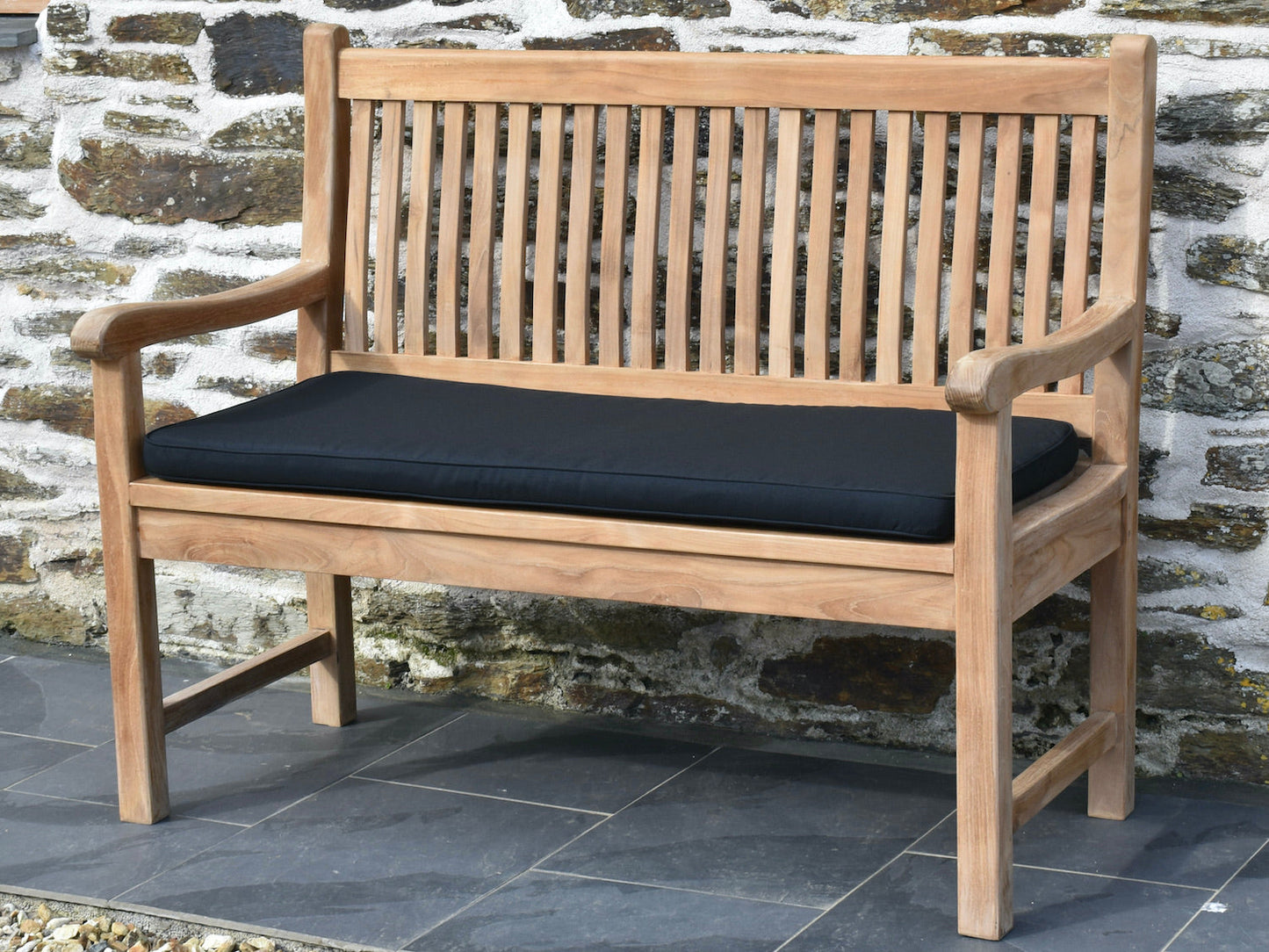 Classic black cushion for 2 seater / 120cm outdoor garden bench